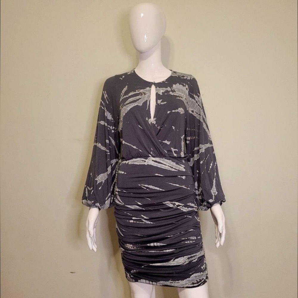 YFB Grey Tie Dye Ruched Midi Dress